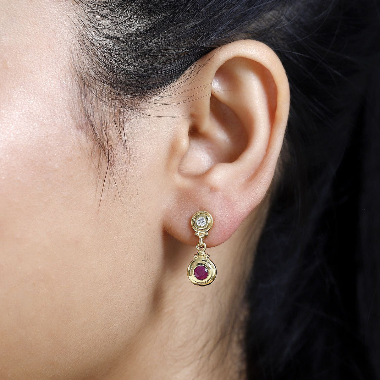 John Saul Ruby and Moissanite Dangle Earrings in 18K Vermeil Yellow Gold Plated Sterling Silver 7770230 2