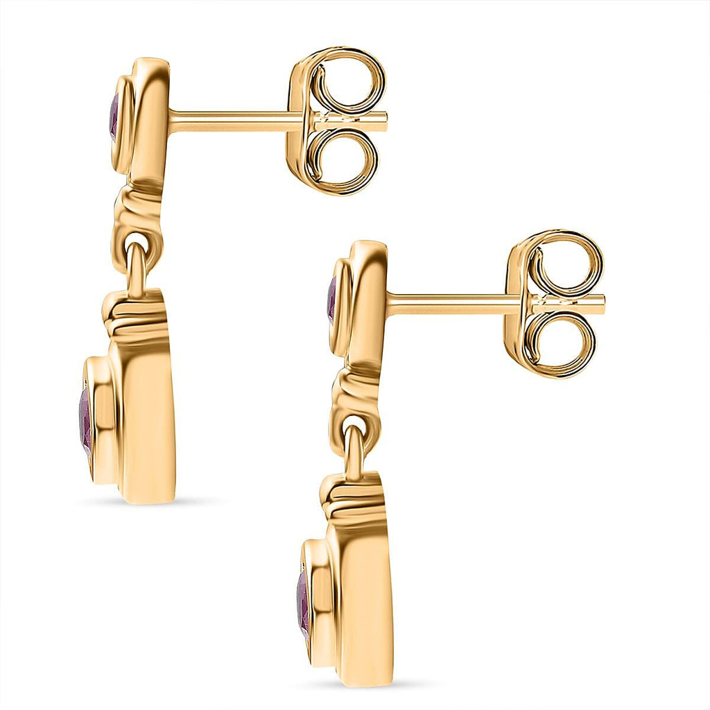Natural John Saul Ruby & Moissanite Dangle Earrings in 18K Vermeil YG Plated Sterling Silver