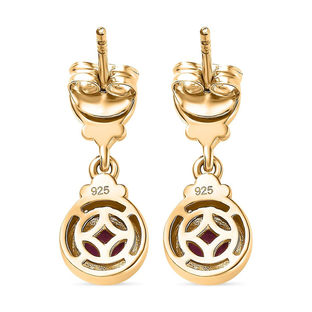 Natural John Saul Ruby & Moissanite Dangle Earrings in 18K Vermeil YG Plated Sterling Silver