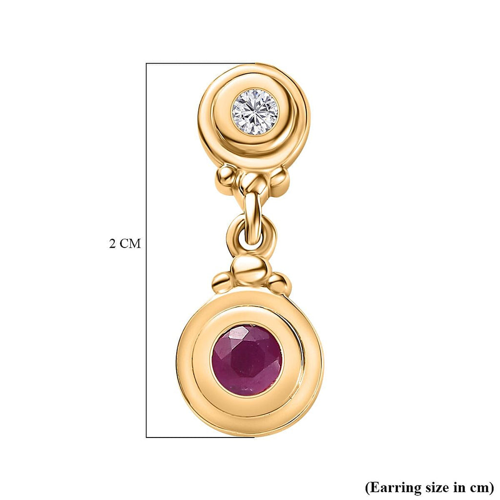 Natural John Saul Ruby & Moissanite Dangle Earrings in 18K Vermeil YG Plated Sterling Silver