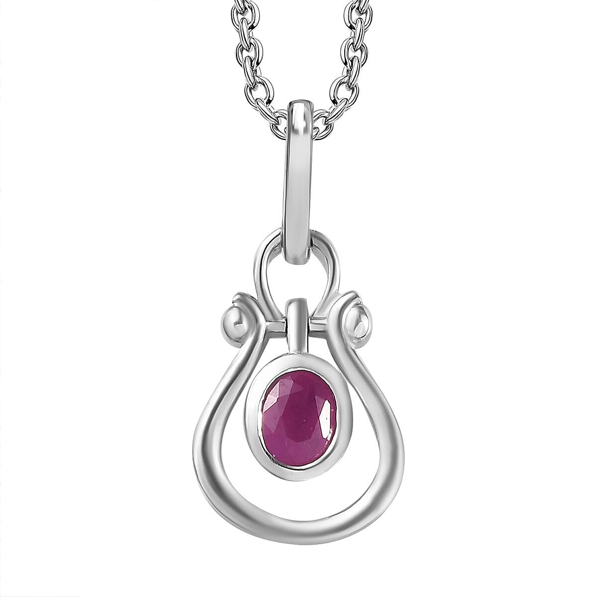 Natural John Saul Ruby Pendant with Chain (Size 20) in Platinum Overlay Sterling Silver 4267337 0