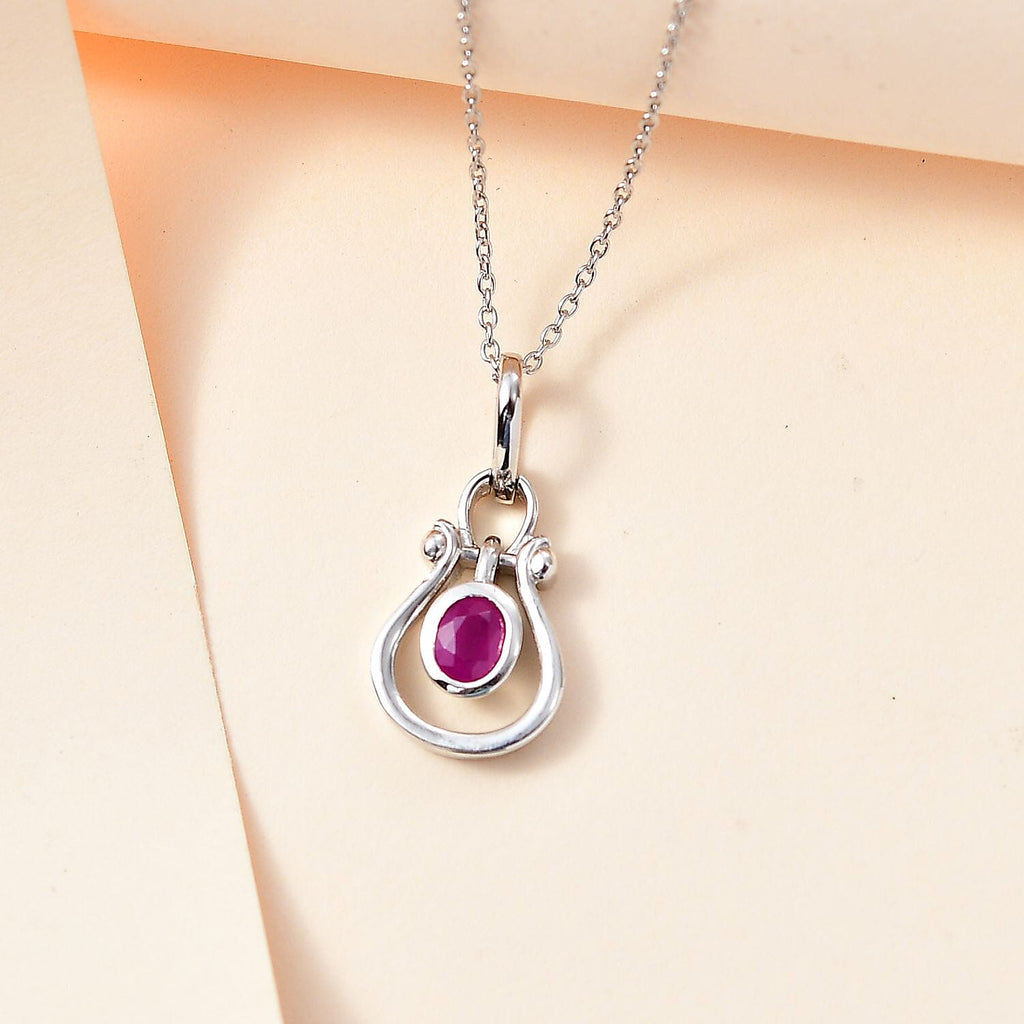 Natural John Saul Ruby Pendant with Chain (Size 20) in Platinum Overlay Sterling Silver