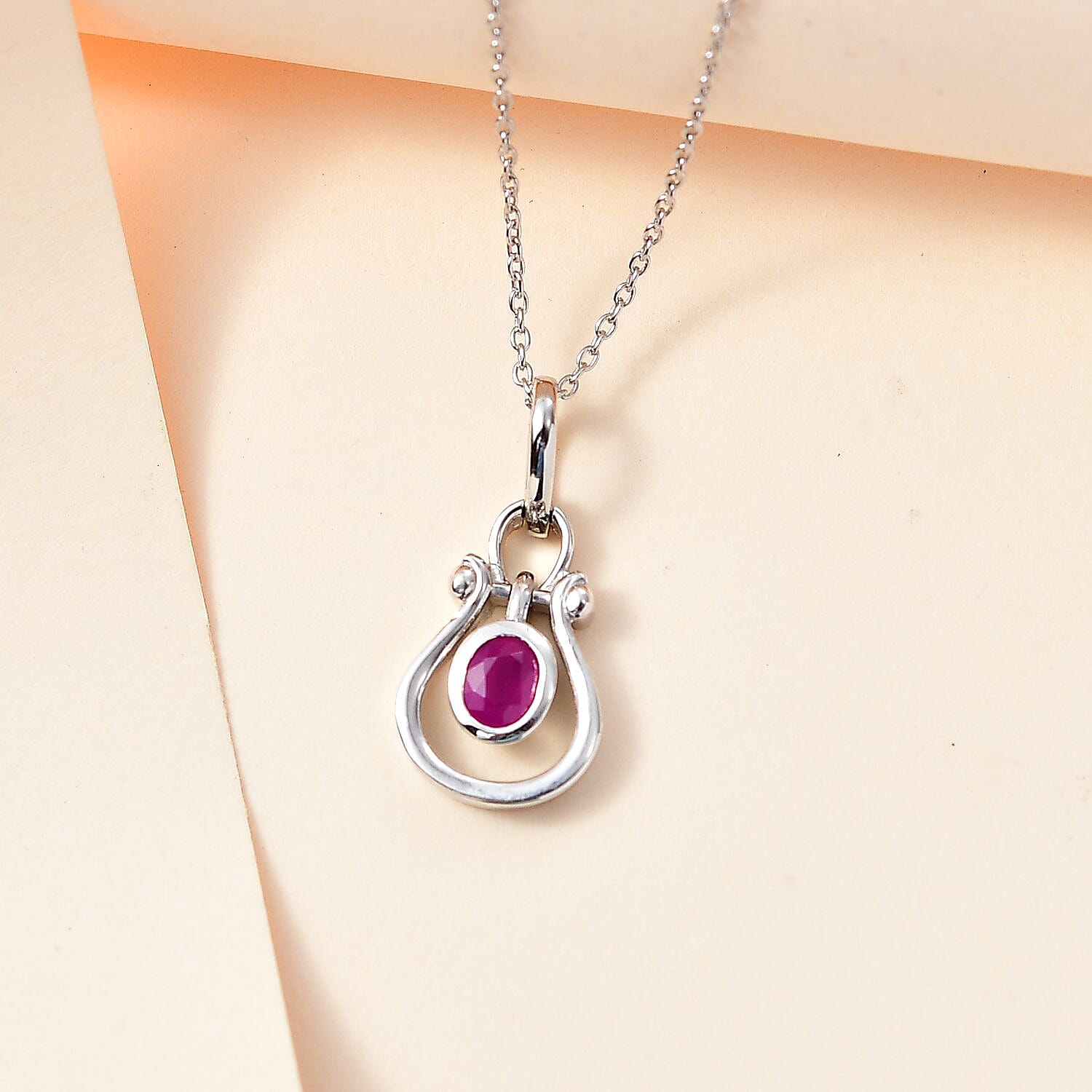 Natural John Saul Ruby Pendant with Chain (Size 20) in Platinum Overlay Sterling Silver 4267337 1