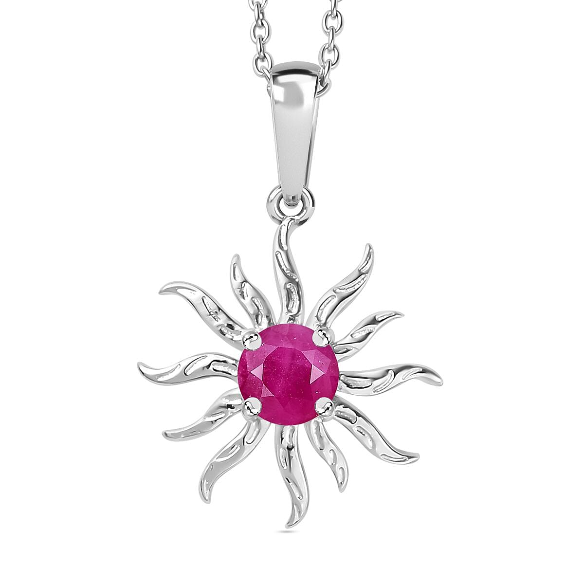 Natural John Saul Ruby Sun Pendant with Chain (Size 20) in Platinum Overlay Sterling Silver 4267340 0
