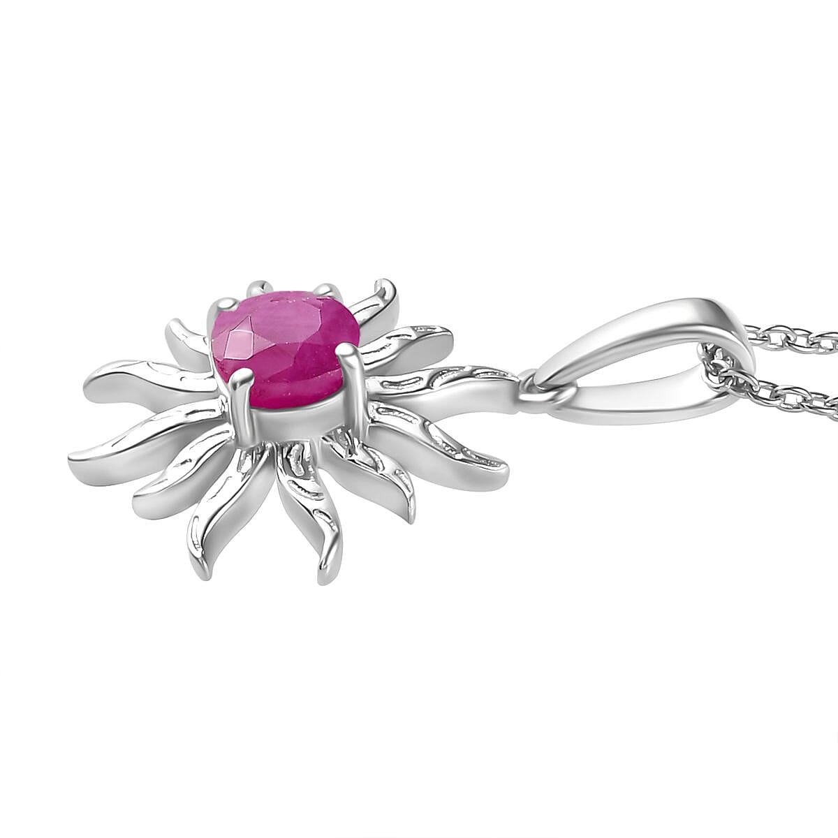 Natural John Saul Ruby Sun Pendant with Chain (Size 20) in Platinum Overlay Sterling Silver 4267340 3