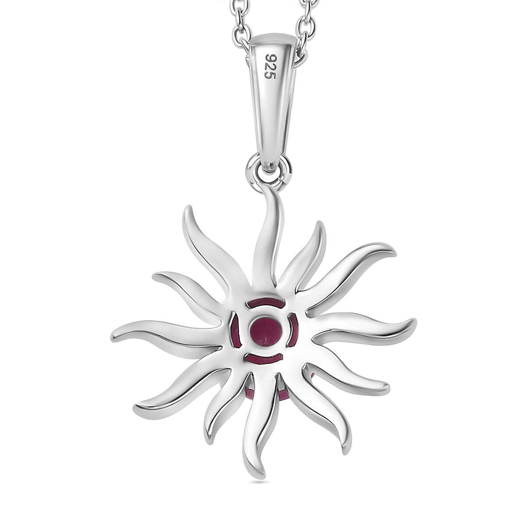 Natural John Saul Ruby Sun Pendant with Chain (Size 20) in Platinum Overlay Sterling Silver