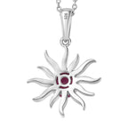 Natural John Saul Ruby Sun Pendant with Chain (Size 20) in Platinum Overlay Sterling Silver