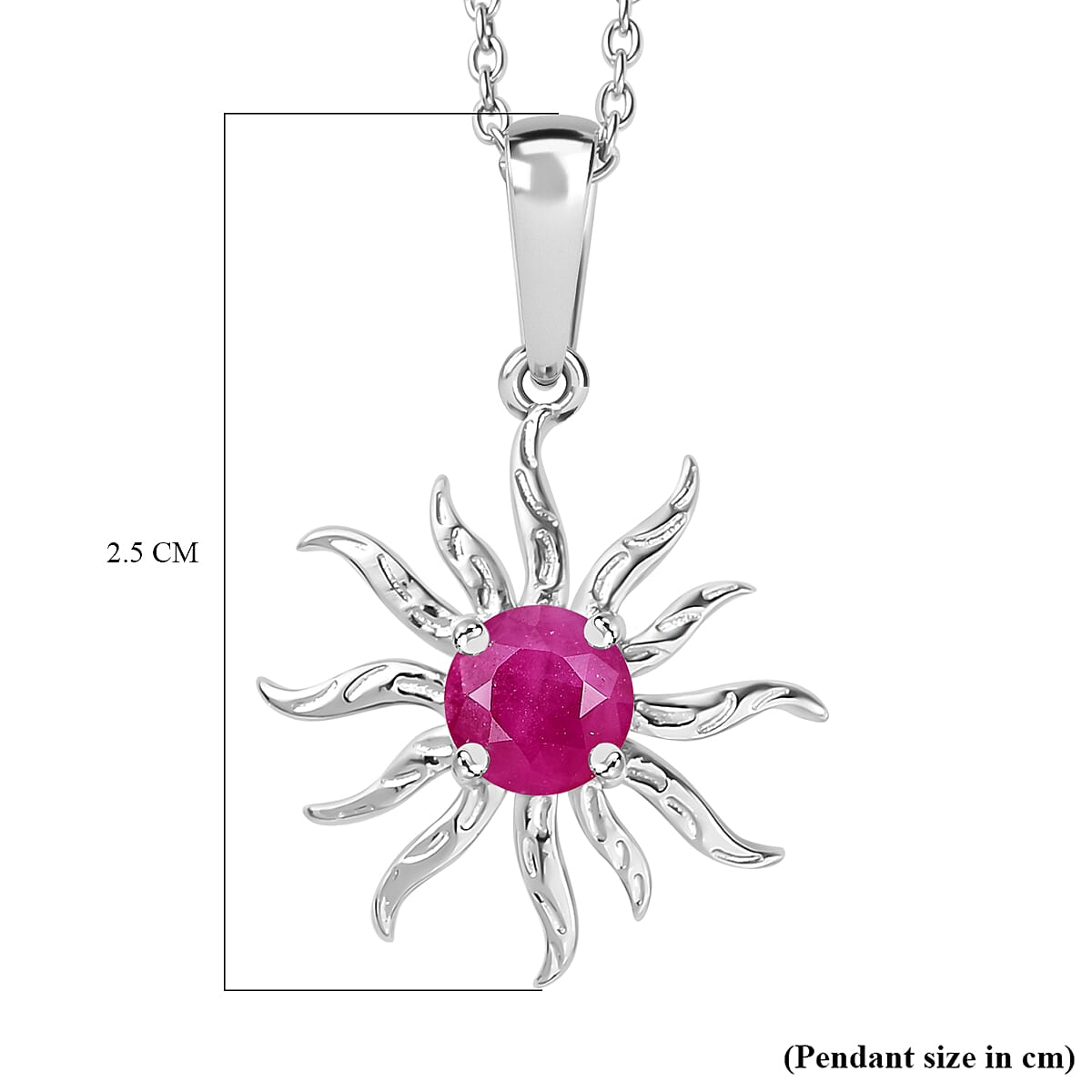 Natural John Saul Ruby Sun Pendant with Chain (Size 20) in Platinum Overlay Sterling Silver 4267340 6