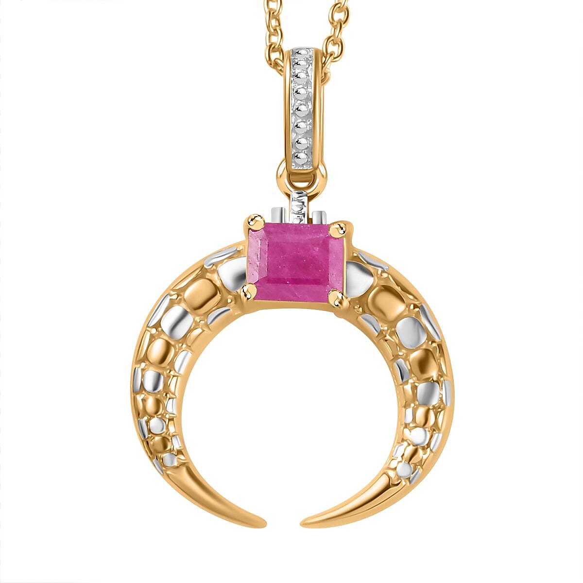 John Saul Ruby Crescent Moon Pendant with Chain (Size 20) in Platinum and 18K Vermeil Yellow Gold Plated Sterling Silver 4268680 0