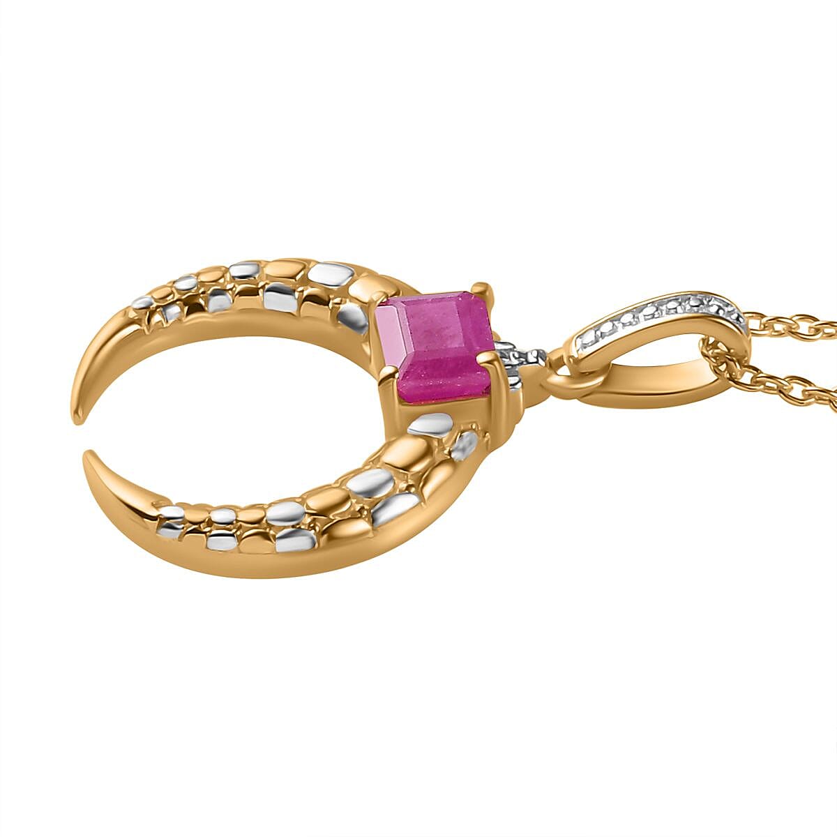 John Saul Ruby Crescent Moon Pendant with Chain (Size 20) in Platinum and 18K Vermeil Yellow Gold Plated Sterling Silver 4268680 3