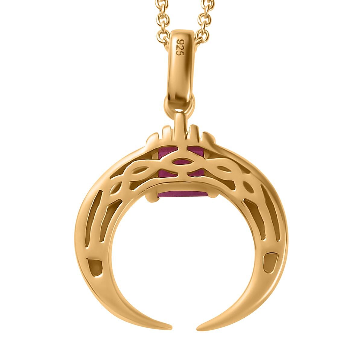 John Saul Ruby Crescent Moon Pendant with Chain (Size 20) in Platinum and 18K Vermeil Yellow Gold Plated Sterling Silver 4268680 4