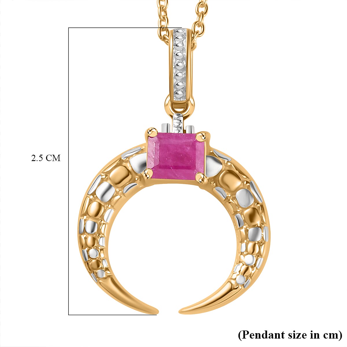 John Saul Ruby Crescent Moon Pendant with Chain (Size 20) in Platinum and 18K Vermeil Yellow Gold Plated Sterling Silver 4268680 6