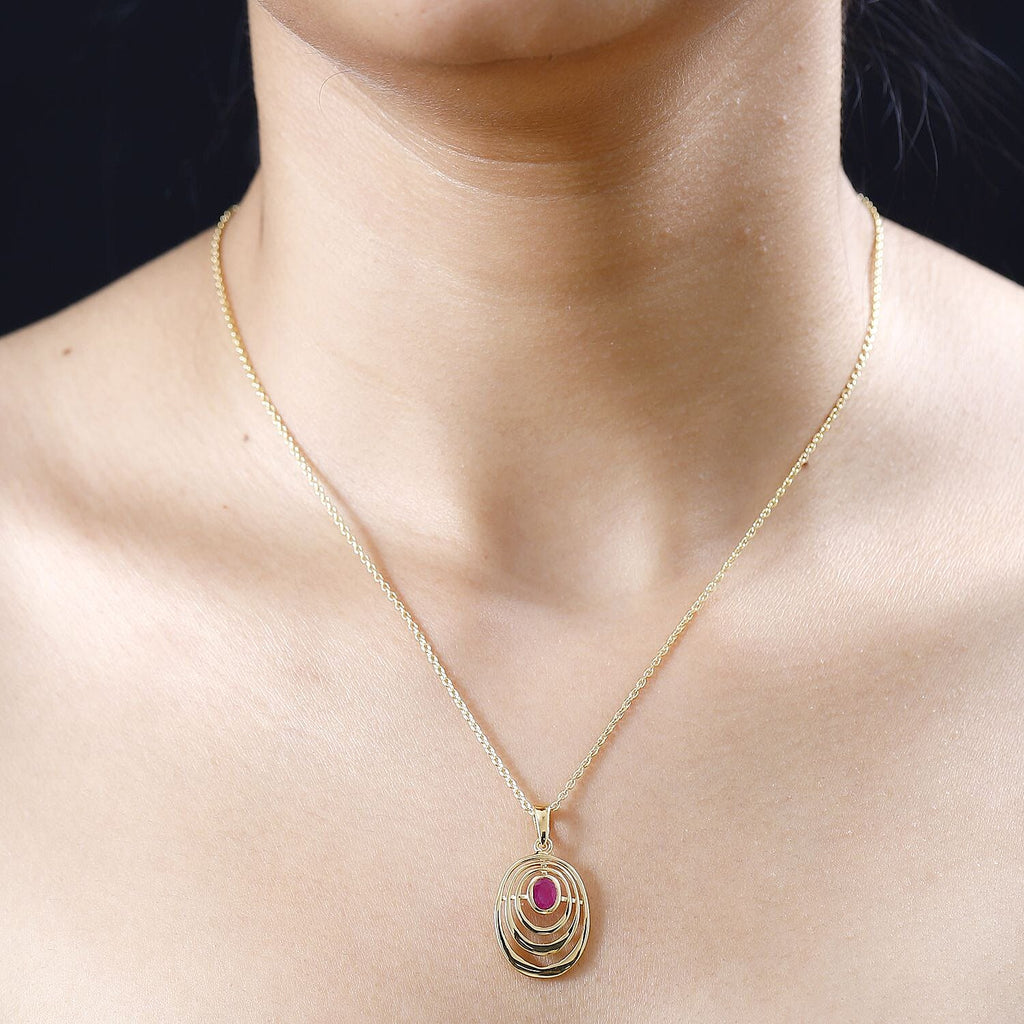 Natural John Saul Ruby Pendant with Chain (Size 20) in 18K Vermeil YG Plated Sterling Silver