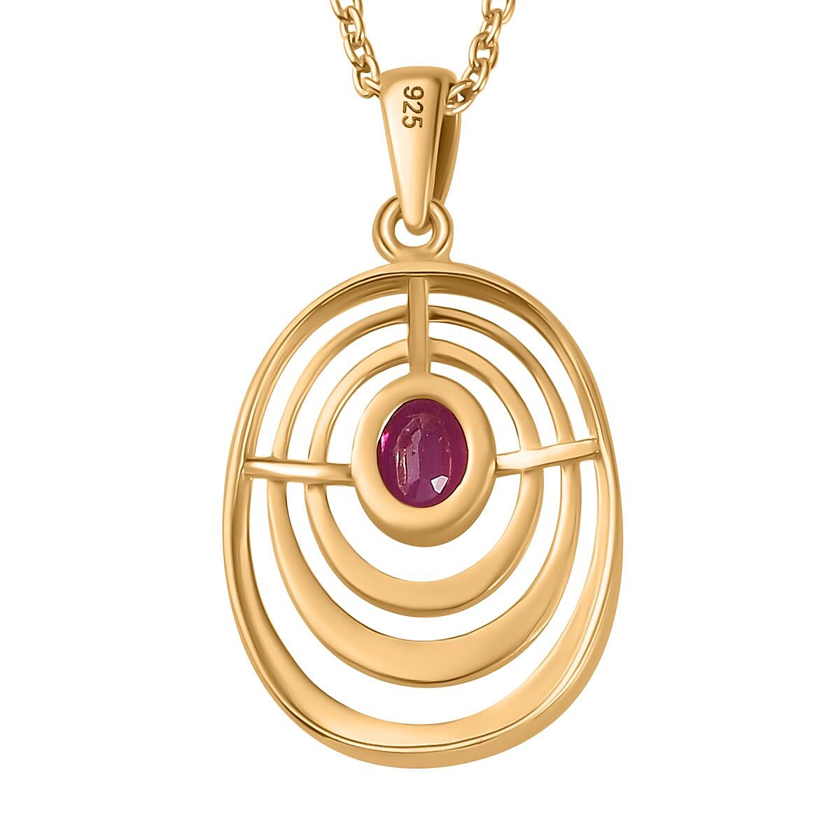 Natural John Saul Ruby Pendant with Chain (Size 20) in 18K Vermeil YG Plated Sterling Silver 4267314 4