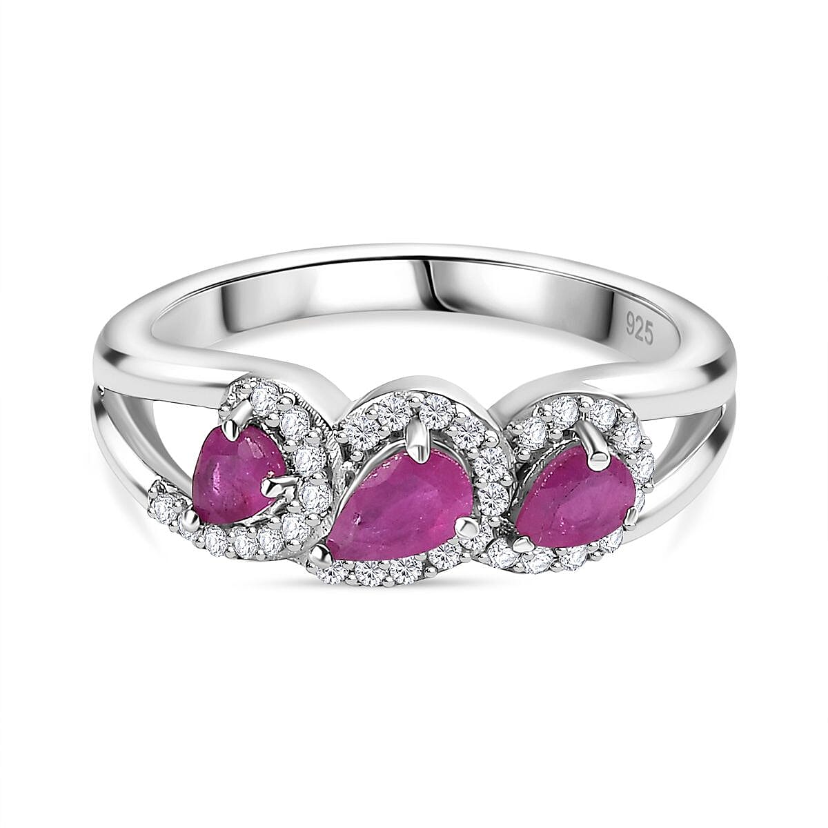 Natural John Saul Ruby and Natural Zircon Halo Ring in Platinum Overlay Sterling Silver 7767754 0