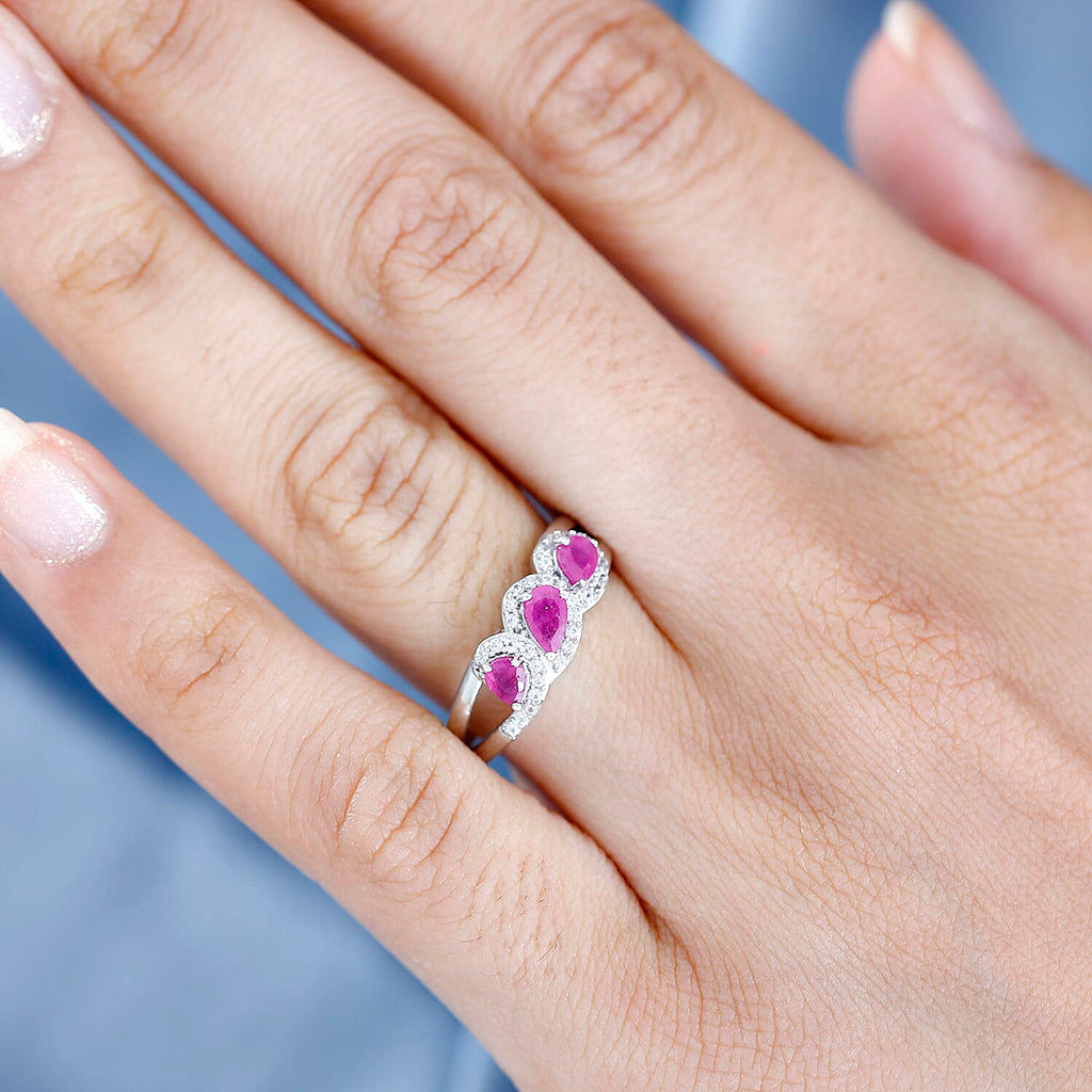Natural John Saul Ruby & Natural Zircon Ring in Platinum Overlay Sterling Silver