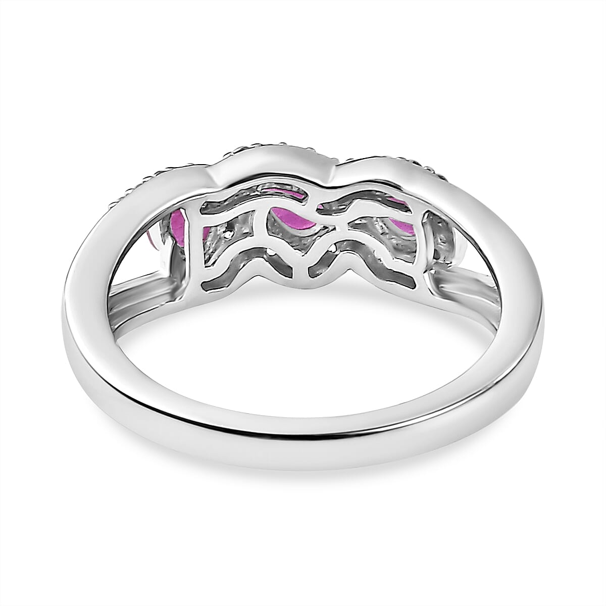 Natural John Saul Ruby and Natural Zircon Halo Ring in Platinum Overlay Sterling Silver 7767754 5