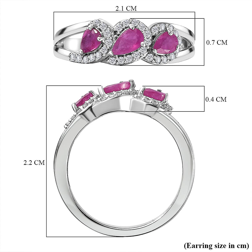 Natural John Saul Ruby & Natural Zircon Ring in Platinum Overlay Sterling Silver
