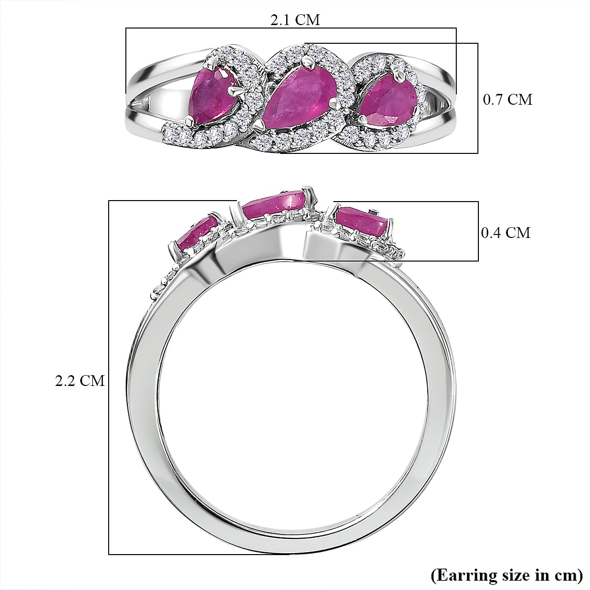Natural John Saul Ruby and Natural Zircon Halo Ring in Platinum Overlay Sterling Silver 7767754 6