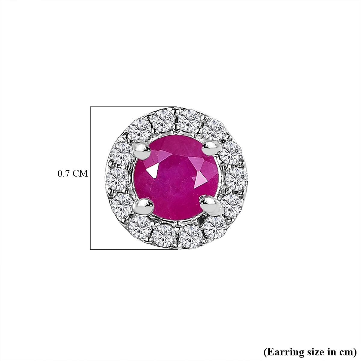 Natural John Saul Ruby &amp; Natural Zircon Halo Stud Earrings in Platinum Overlay Sterling Silver 7765924 4