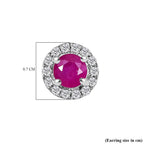 Natural John Saul Ruby & Natural Zircon Halo Stud Earrings in Platinum Overlay Sterling Silver