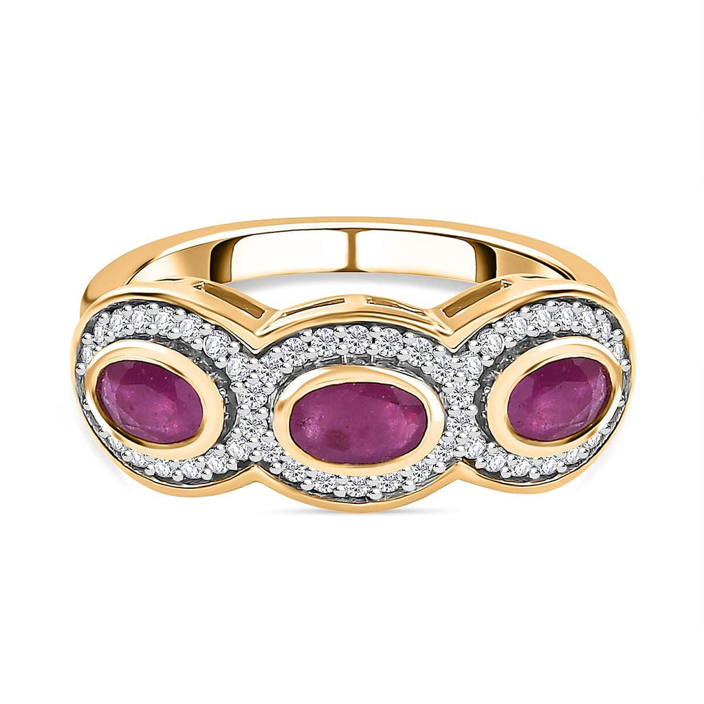 Natural John Saul Ruby & Natural Zircon Ring in 18K Vermeil YG Plated Sterling Silver 1.36 Ct
