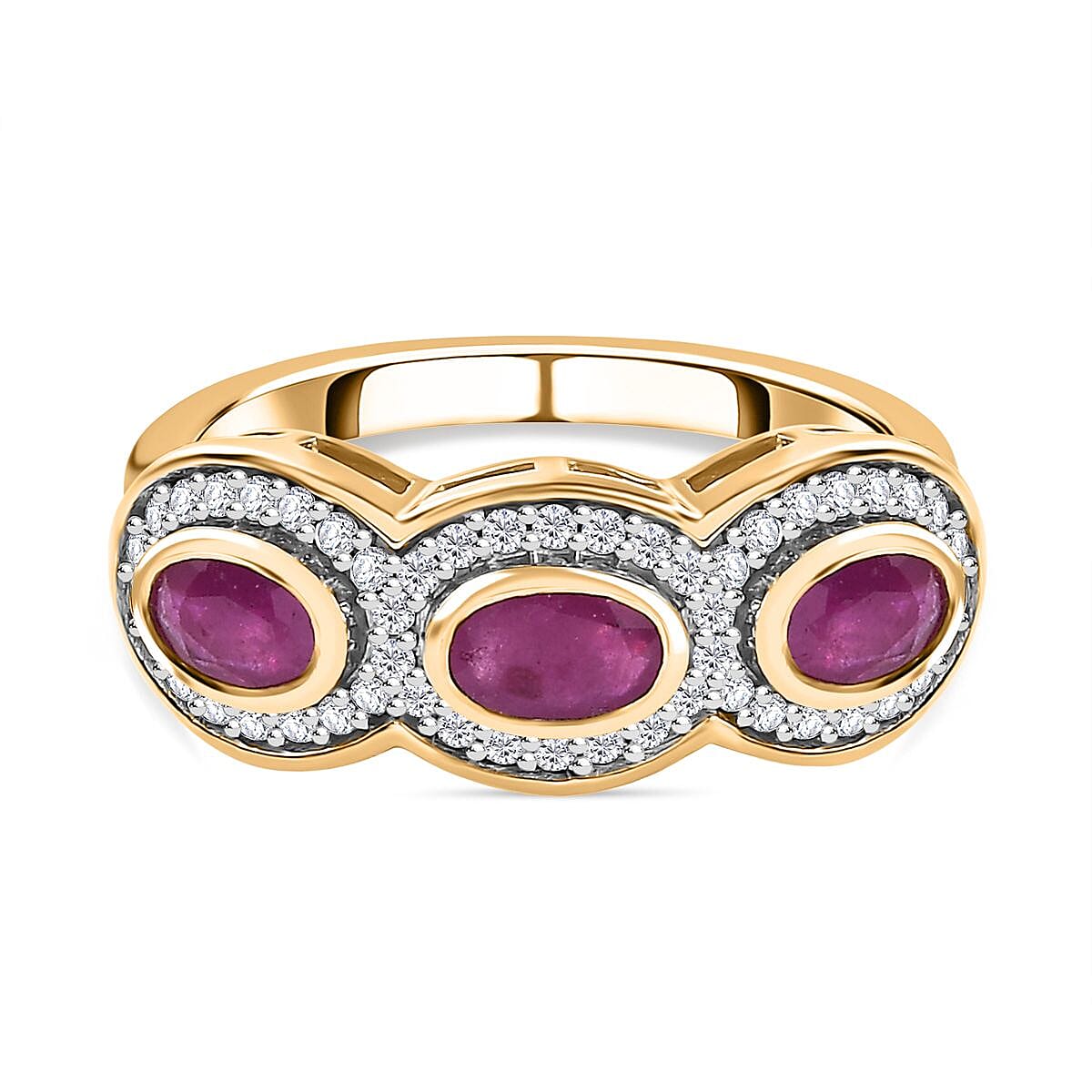 John Saul Ruby and Natural Zircon 3-Stone Ring in 18K Vermeil Yellow Gold Plated Sterling Silver 1.40 Ct 7772528 0