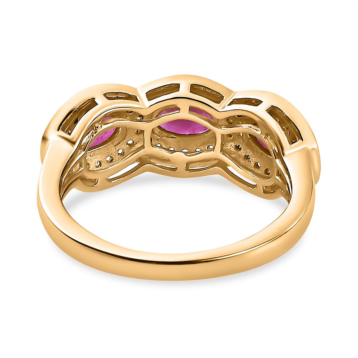 John Saul Ruby and Natural Zircon 3-Stone Ring in 18K Vermeil Yellow Gold Plated Sterling Silver 1.40 Ct 7772528 4