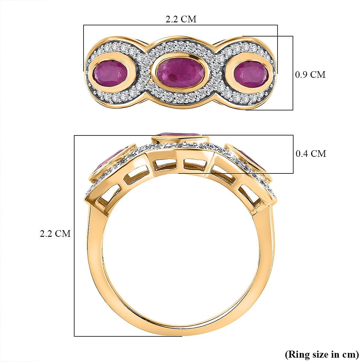 John Saul Ruby and Natural Zircon 3-Stone Ring in 18K Vermeil Yellow Gold Plated Sterling Silver 1.40 Ct 7772528 5