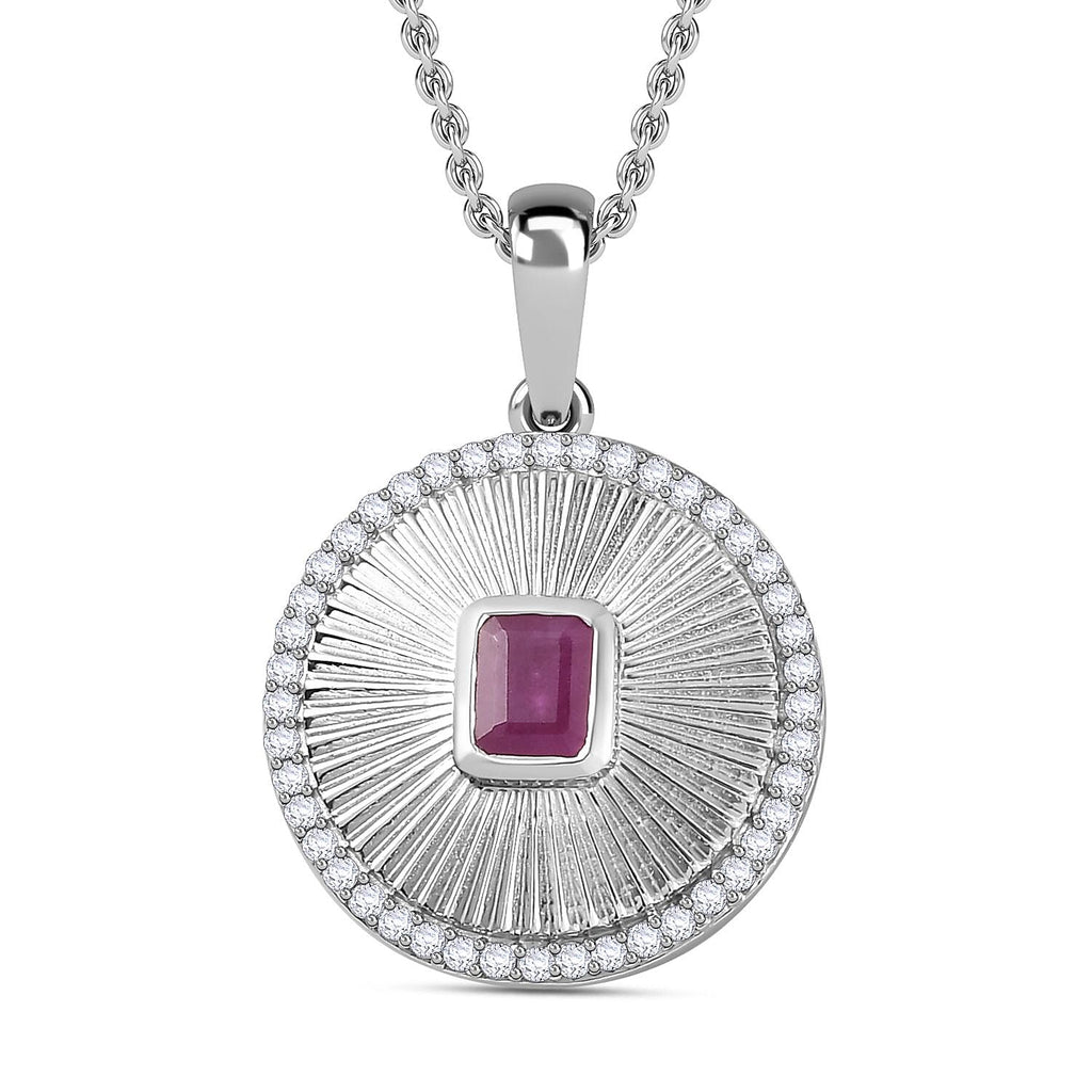 Natural John Saul Ruby & Natural Zircon Pendant with Chain (Size 20) in Platinum Overlay Sterling Silver 1.58 Ct