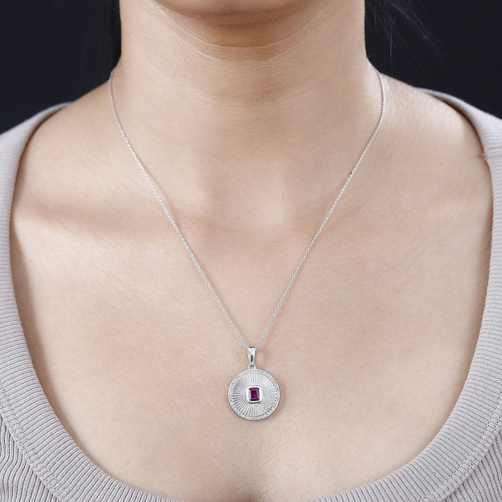 Natural John Saul Ruby & Natural Zircon Pendant with Chain (Size 20) in Platinum Overlay Sterling Silver 1.58 Ct