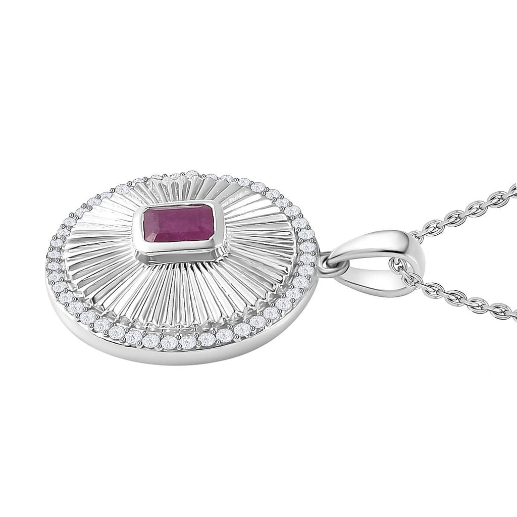 Natural John Saul Ruby & Natural Zircon Pendant with Chain (Size 20) in Platinum Overlay Sterling Silver 1.58 Ct