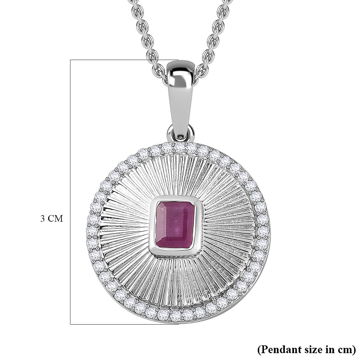 John Saul Ruby and Natural Zircon Sunbeam Pendant with Chain (Size 20) in Platinum Overlay Sterling Silver 1.58 Ct, Silver Wt. 5.9 Gms 4269172 6