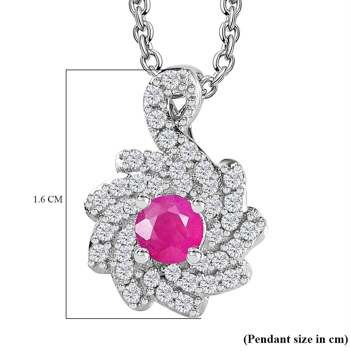 John Saul Ruby and Natural Zircon Swirl Pendant with Chain (Size 20) in Platinum Overlay Sterling Silver 1.18 Ct 4269273 4
