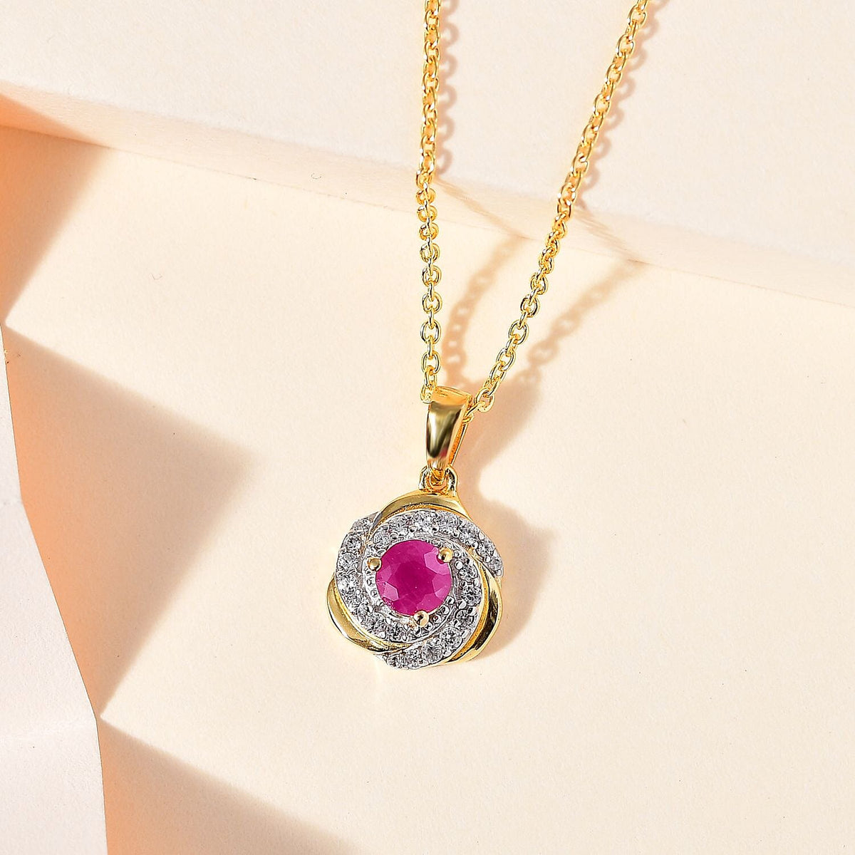John Saul Ruby and Natural Zircon Swirl Pendant with Chain (Size 20) in 18K Vermeil Yellow Gold Plated Sterling Silver, Silver Wt. 5.14 Gms 4265473 1