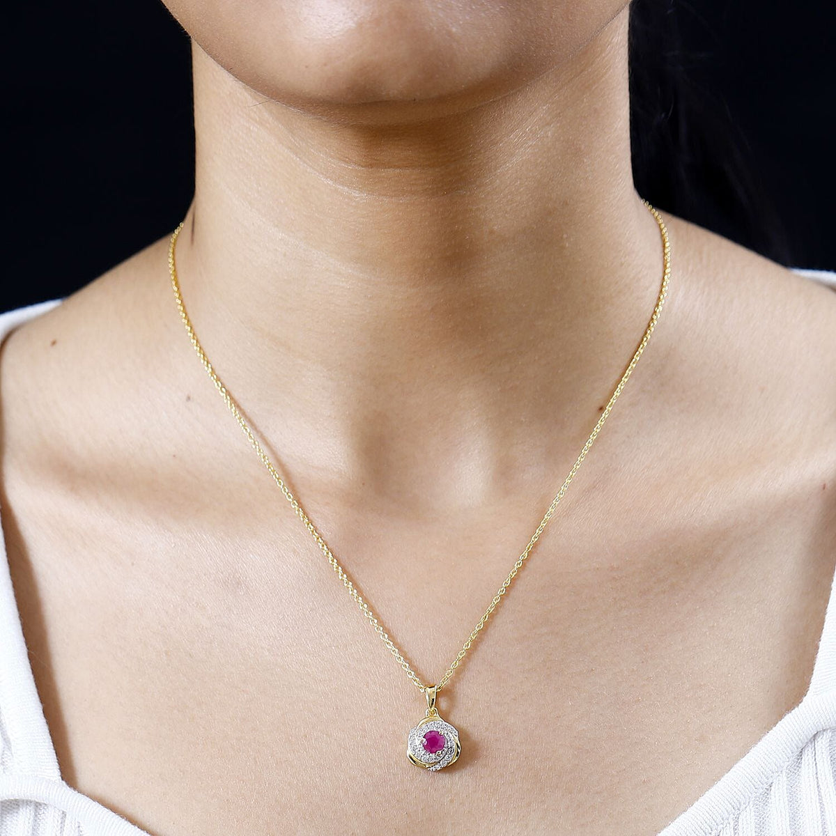John Saul Ruby and Natural Zircon Swirl Pendant with Chain (Size 20) in 18K Vermeil Yellow Gold Plated Sterling Silver, Silver Wt. 5.14 Gms 4265473 2