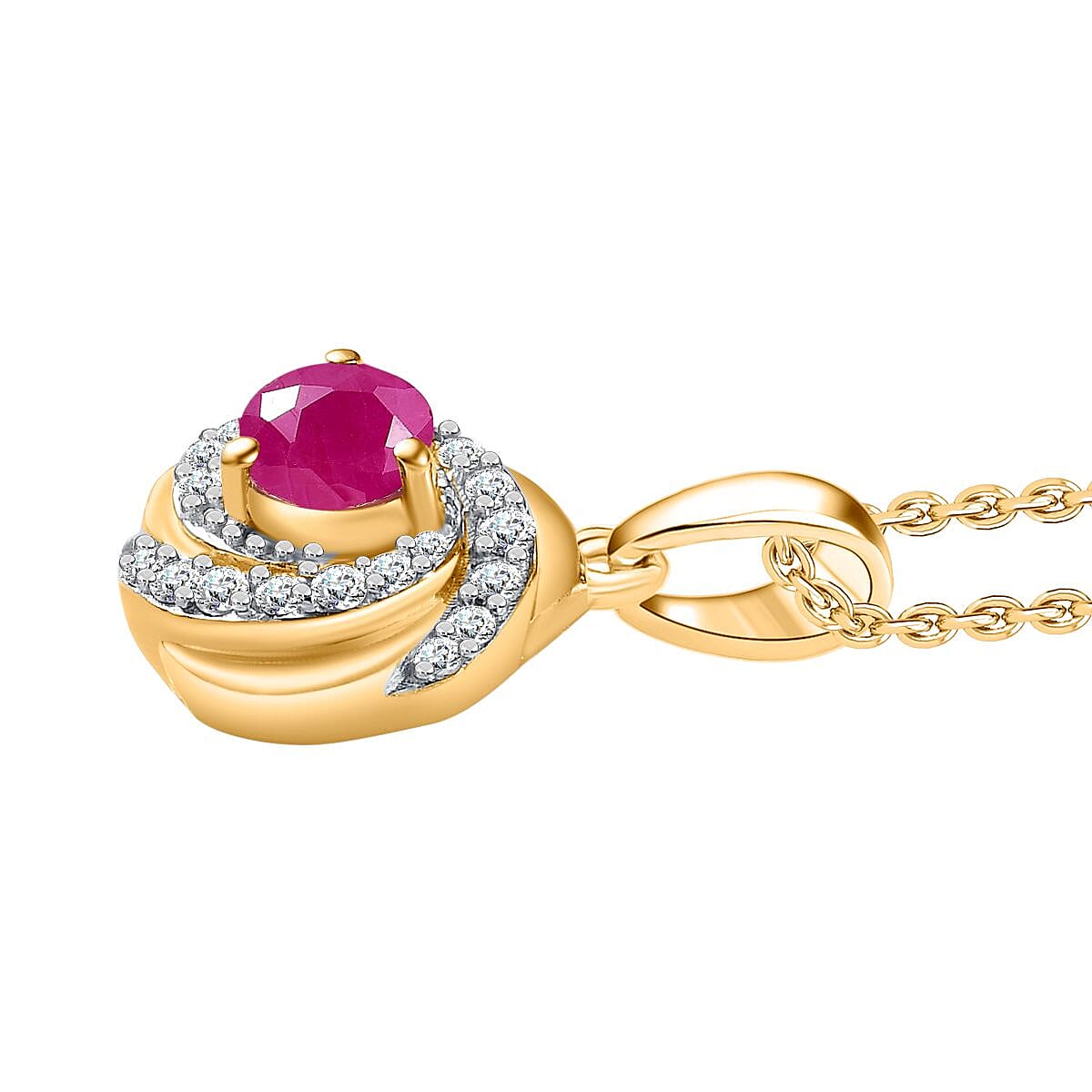 John Saul Ruby and Natural Zircon Swirl Pendant with Chain (Size 20) in 18K Vermeil Yellow Gold Plated Sterling Silver, Silver Wt. 5.14 Gms 4265473 3