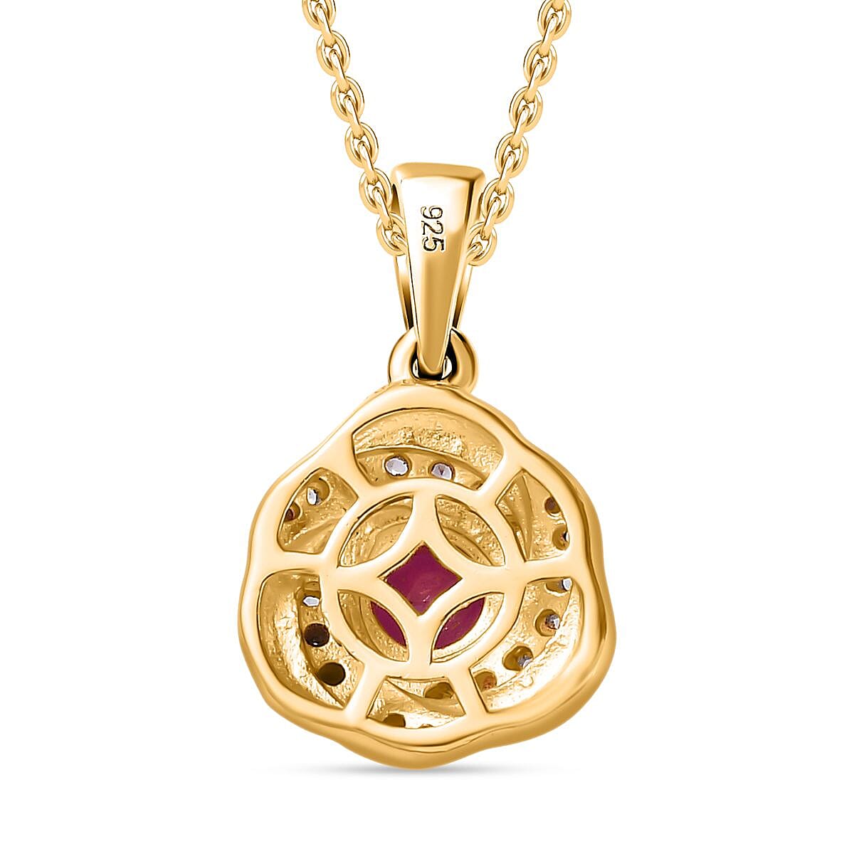 John Saul Ruby and Natural Zircon Swirl Pendant with Chain (Size 20) in 18K Vermeil Yellow Gold Plated Sterling Silver, Silver Wt. 5.14 Gms 4265473 4
