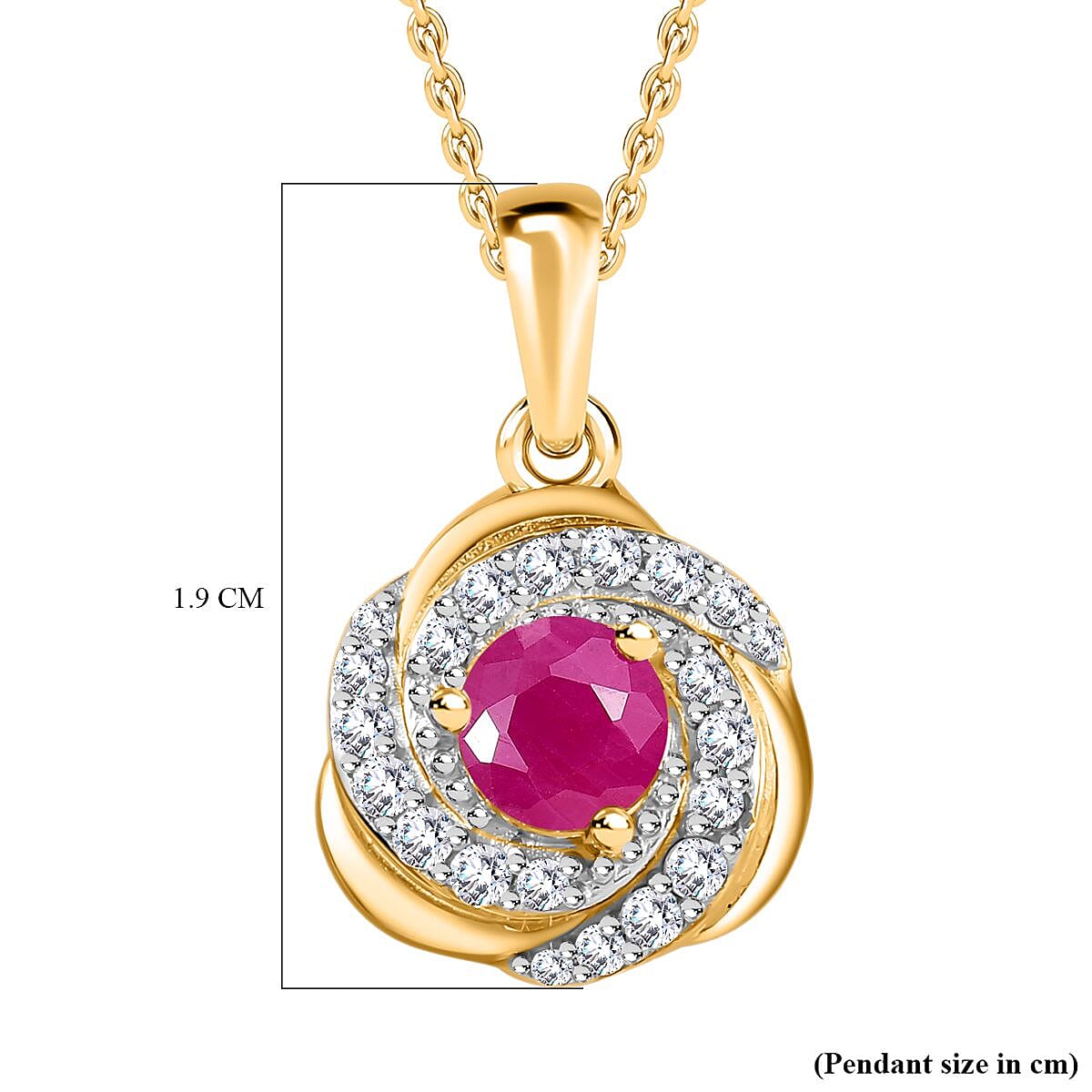 John Saul Ruby and Natural Zircon Swirl Pendant with Chain (Size 20) in 18K Vermeil Yellow Gold Plated Sterling Silver, Silver Wt. 5.14 Gms 4265473 5