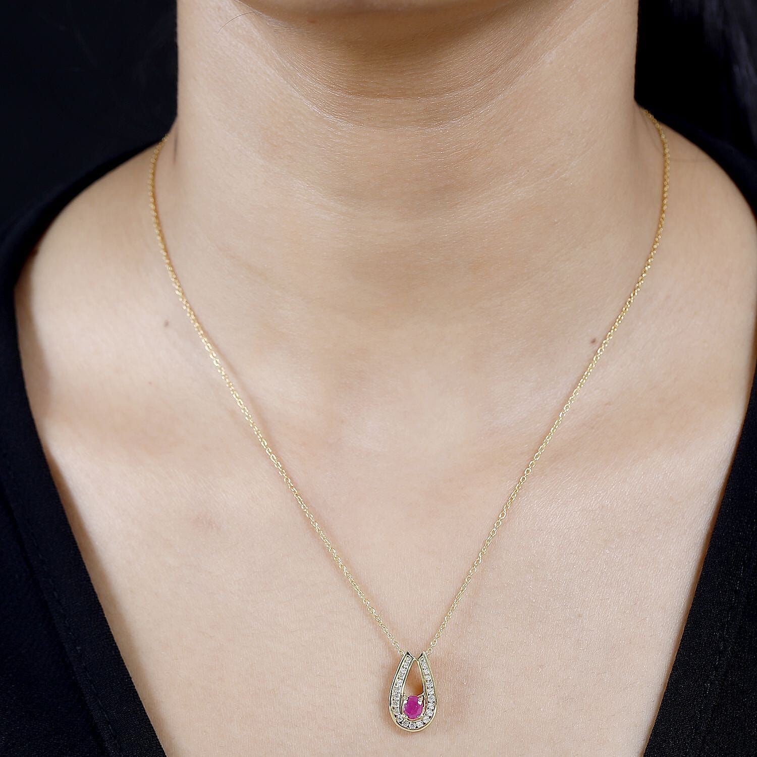 John Saul Ruby and Natural Zircon Pendant with Chain (Size 20) in 18K Vermeil Yellow Gold Plated Sterling Silver 1.23 Ct 4267330 1