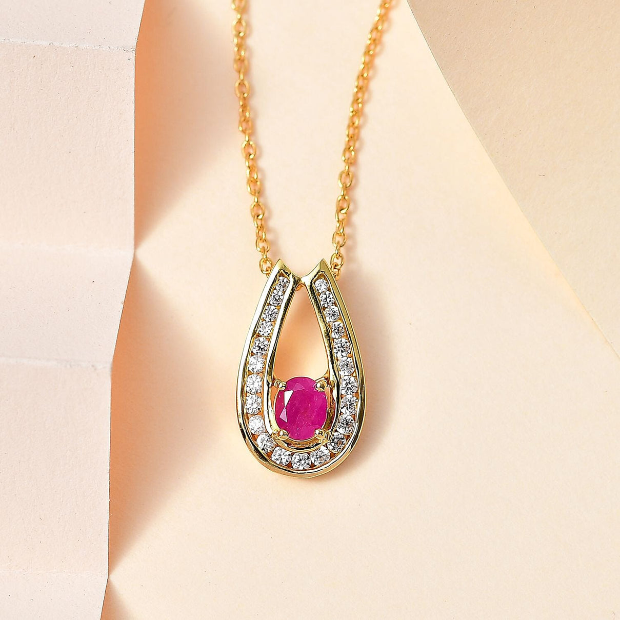 John Saul Ruby and Natural Zircon Pendant with Chain (Size 20) in 18K Vermeil Yellow Gold Plated Sterling Silver 1.23 Ct 4267330 2