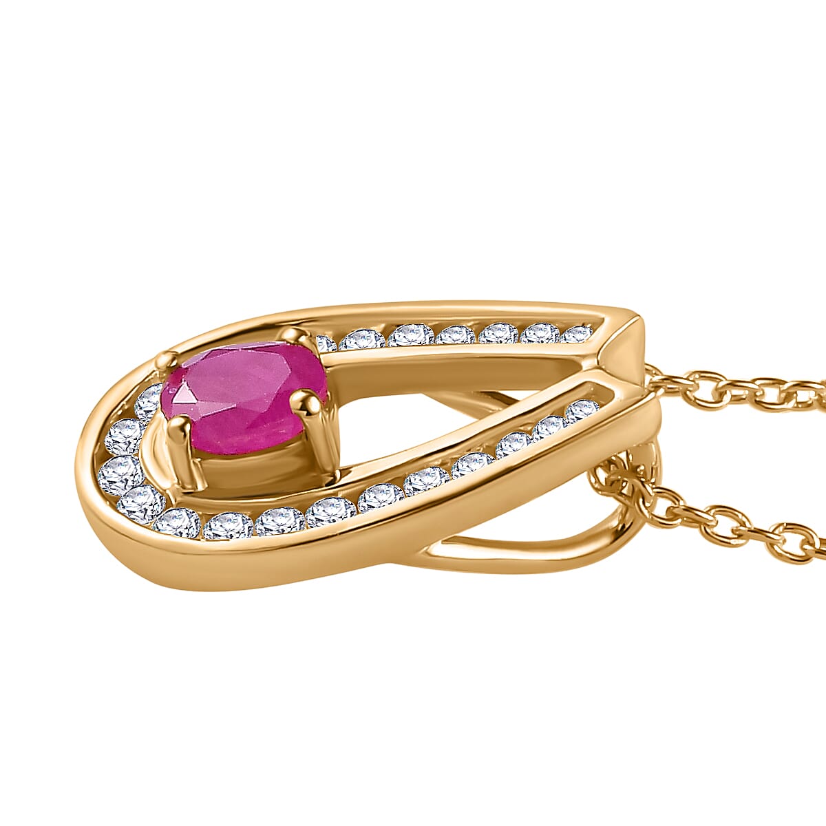John Saul Ruby and Natural Zircon Pendant with Chain (Size 20) in 18K Vermeil Yellow Gold Plated Sterling Silver 1.23 Ct 4267330 3