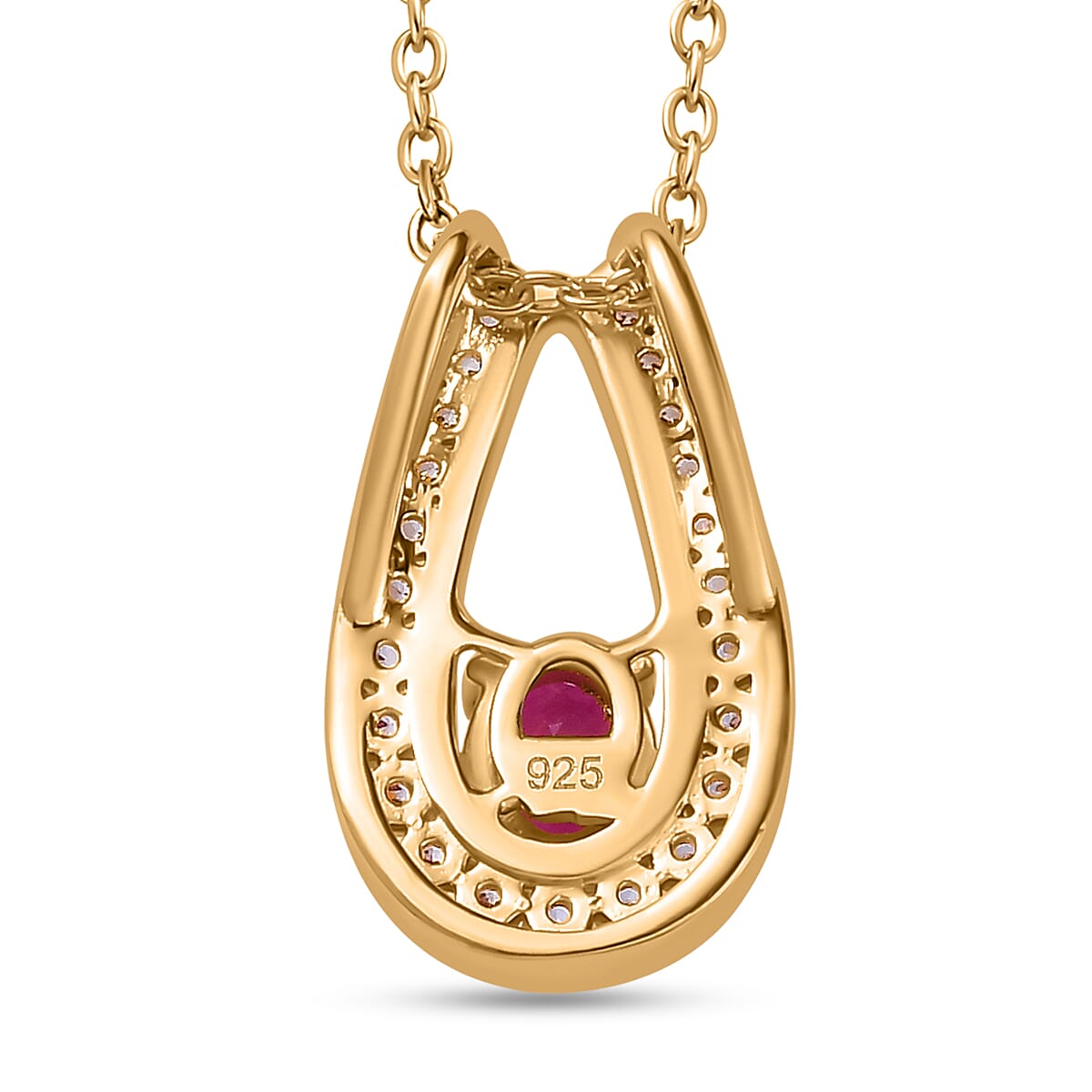 John Saul Ruby and Natural Zircon Pendant with Chain (Size 20) in 18K Vermeil Yellow Gold Plated Sterling Silver 1.23 Ct 4267330 4