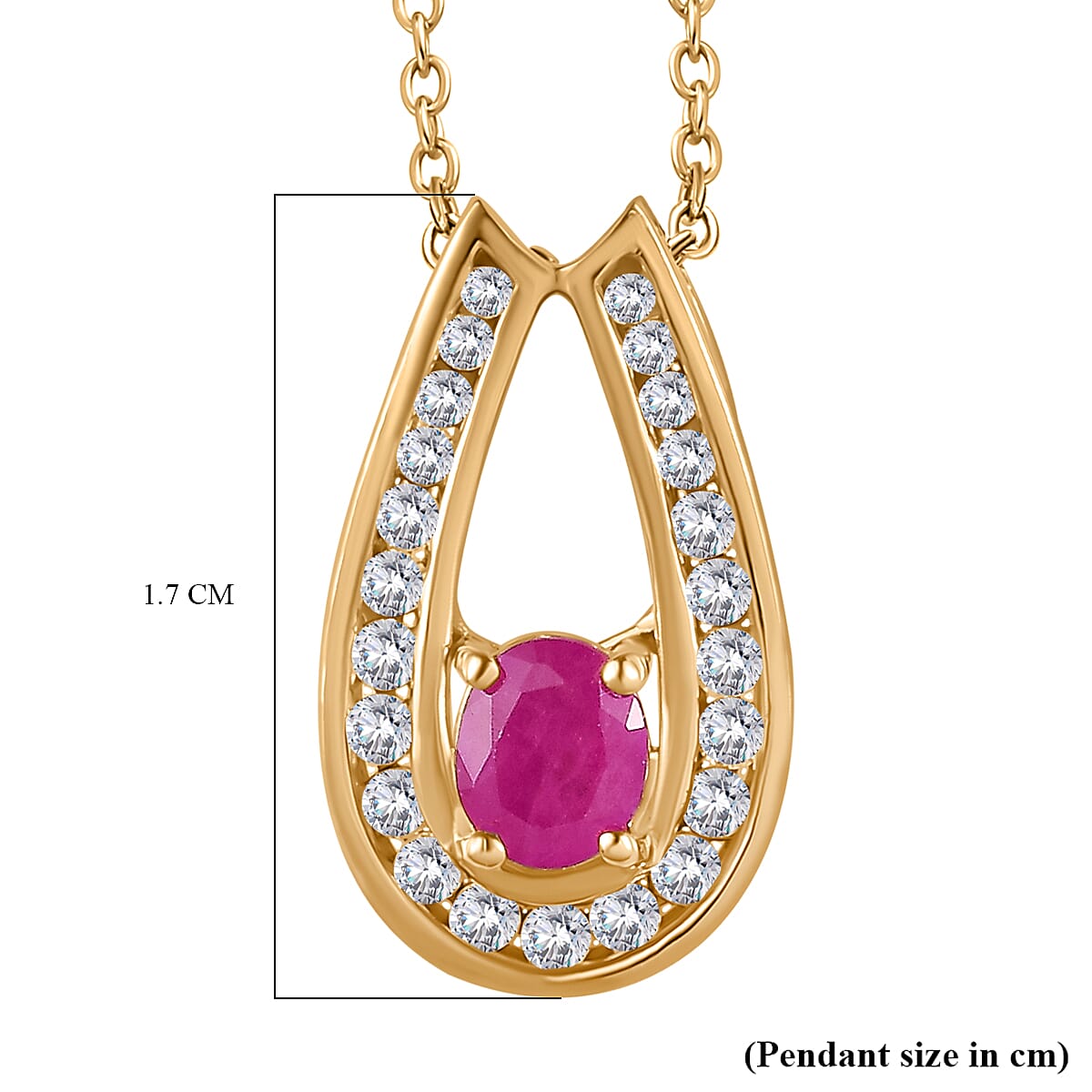 John Saul Ruby and Natural Zircon Pendant with Chain (Size 20) in 18K Vermeil Yellow Gold Plated Sterling Silver 1.23 Ct 4267330 6