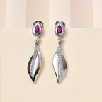 Natural John Saul Ruby & Natural Zircon Dangle Earrings in Platinum Overlay Sterling Silver 1.04 Ct.