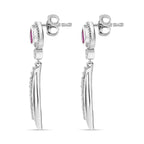 Natural John Saul Ruby & Natural Zircon Dangle Earrings in Platinum Overlay Sterling Silver 1.04 Ct.