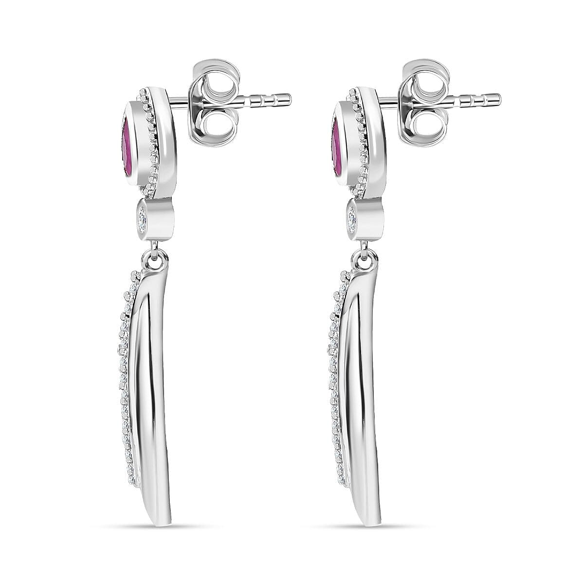 Natural John Saul Ruby &amp; Natural Zircon Dangle Earrings in Platinum Overlay Sterling Silver 1.04 Ct. 7771342 3