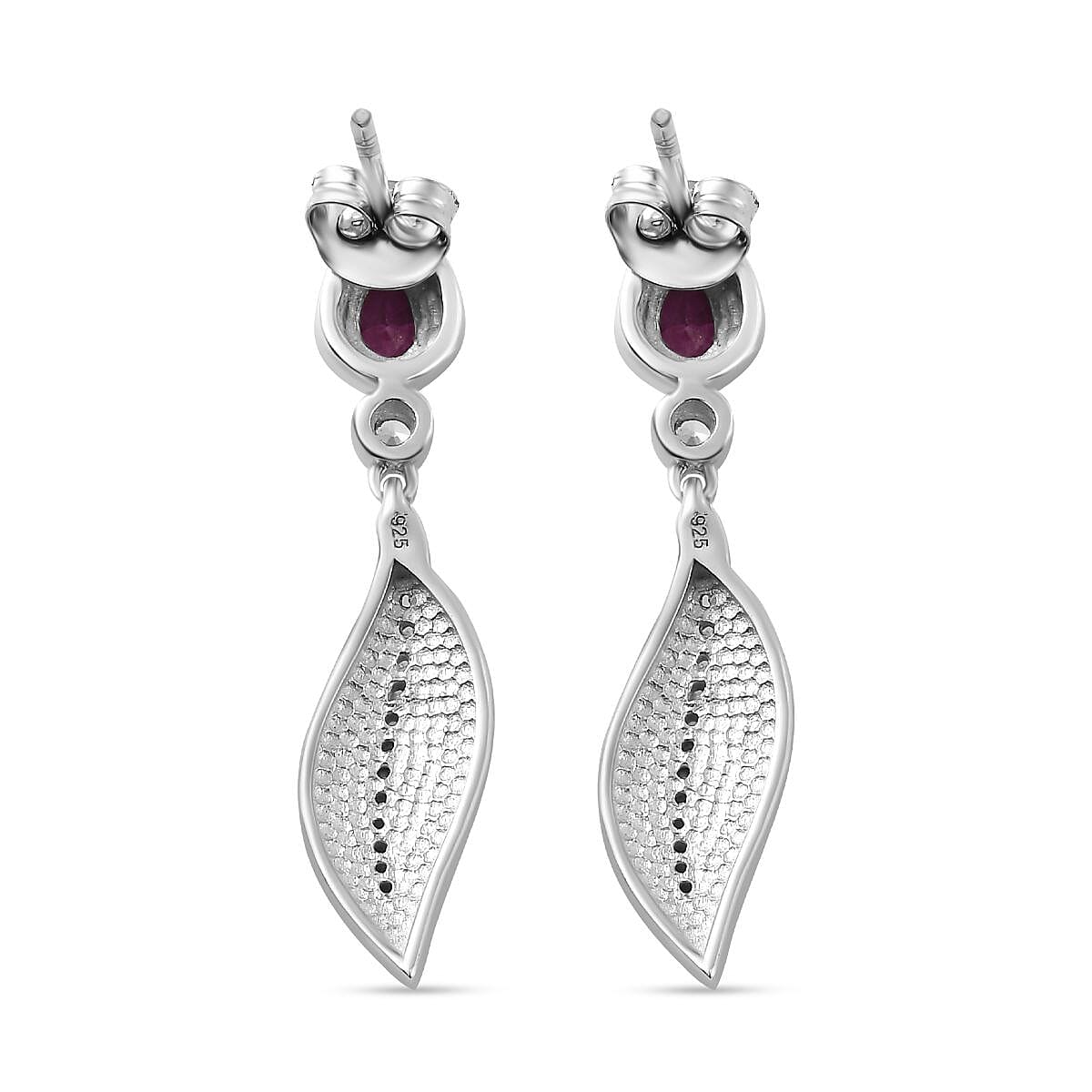 Natural John Saul Ruby &amp; Natural Zircon Dangle Earrings in Platinum Overlay Sterling Silver 1.04 Ct. 7771342 4