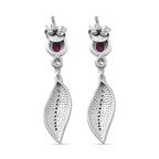 Natural John Saul Ruby & Natural Zircon Dangle Earrings in Platinum Overlay Sterling Silver 1.04 Ct.