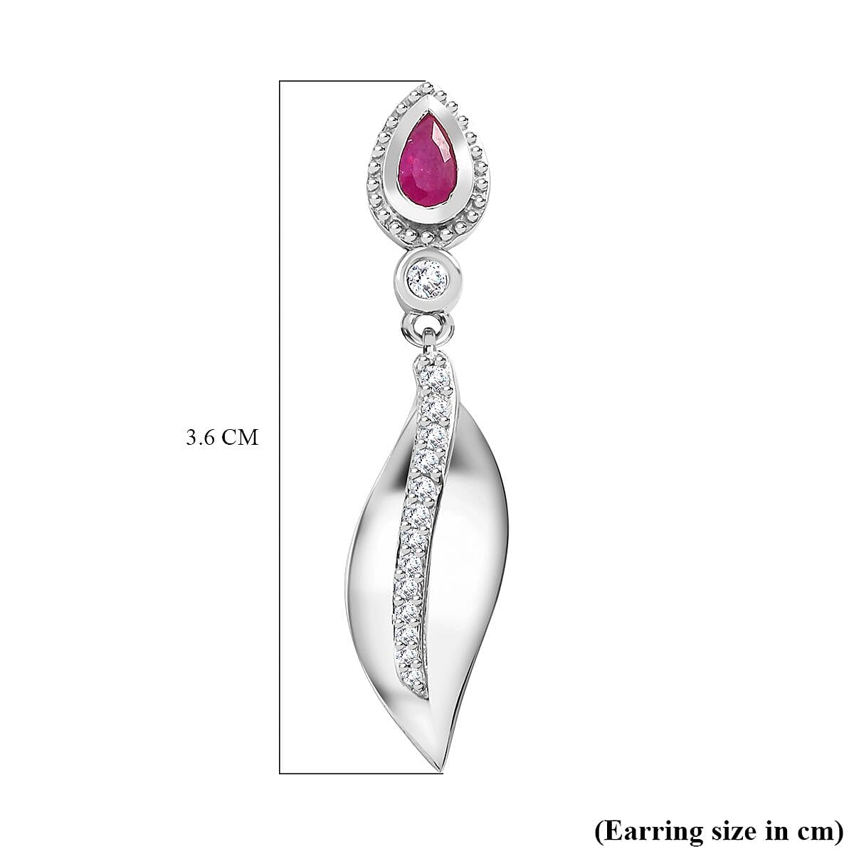 Natural John Saul Ruby &amp; Natural Zircon Dangle Earrings in Platinum Overlay Sterling Silver 1.04 Ct. 7771342 5